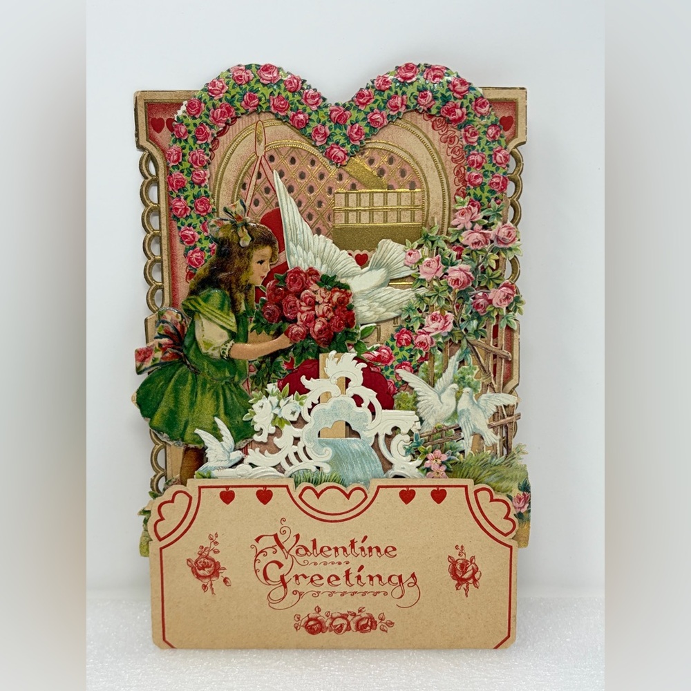Antique 1928 German Pop-Up Valentine | Large Stand-Up Die-Cut Card